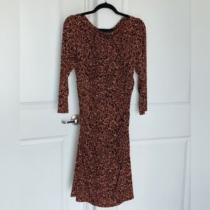 Jones New York Women's Dress Leopard Print Shirred Long Sleeve Size 14